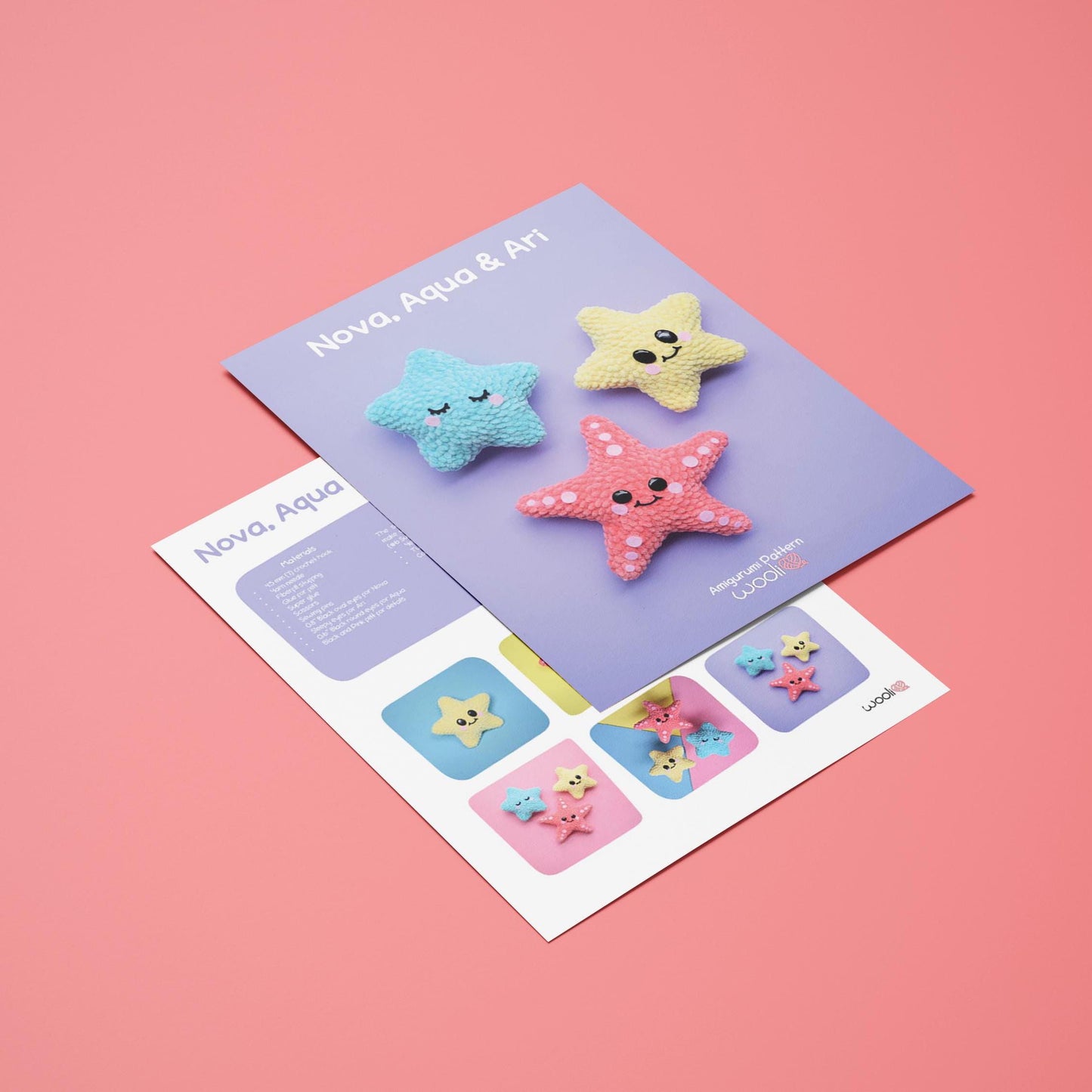 Nova, Aqua & Ari the Star, Starfish and Baby Star PDF Amigurumi Pattern | English and Spanish