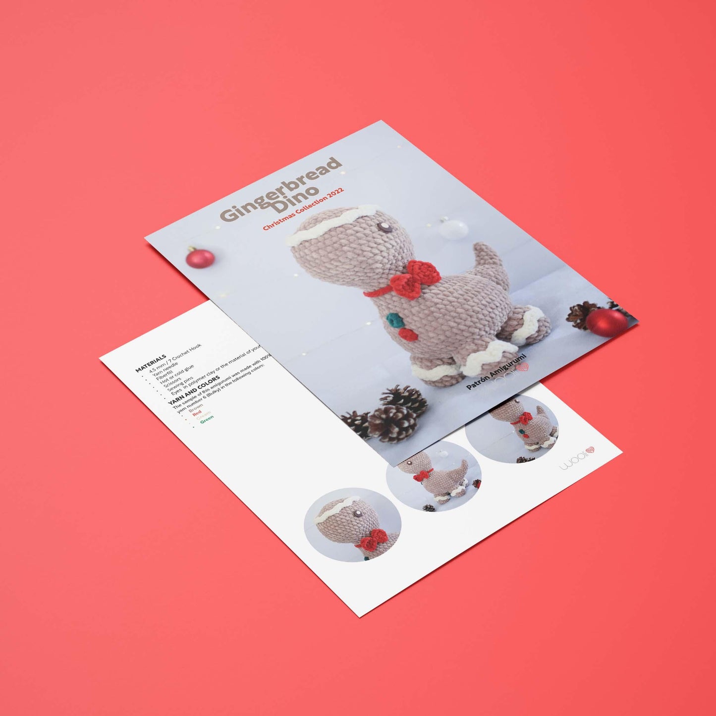 Gingerbread Dino the Gingerbread Cookie Dinosaur PDF Amigurumi Pattern | English and Spanish