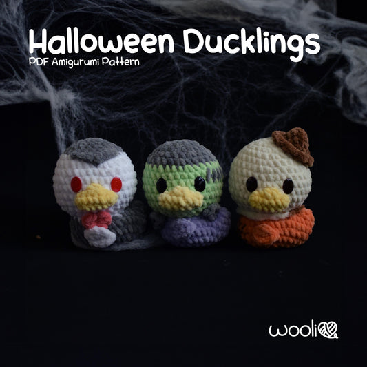 Halloween Ducklings Scarecrow, Vampire and Frankenstein PDF Amigurumi Pattern | English and Spanish