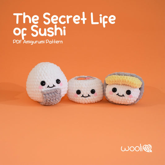 The Secret Life of Sushi  Sumo Onigiri, Karate Nigiri and Ninja Maki PDF Amigurumi Pattern | English/Spanish