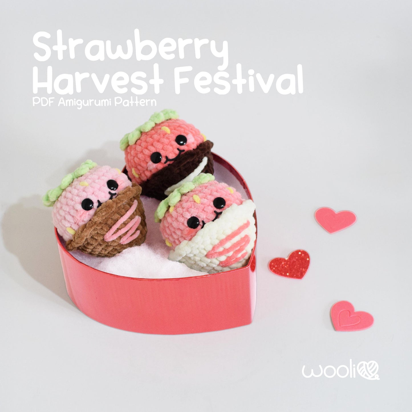 Strawberry Harvest Festival 3-1 Strawberry, Chocolate and Mini Strawberry PDF Amigurumi Pattern | English and Spanish