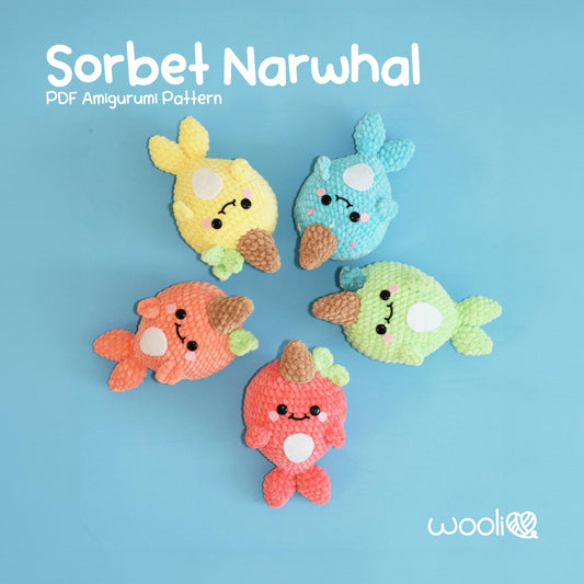 Sorbet Narwhal PDF Amigurumi Pattern | English and Spanish
