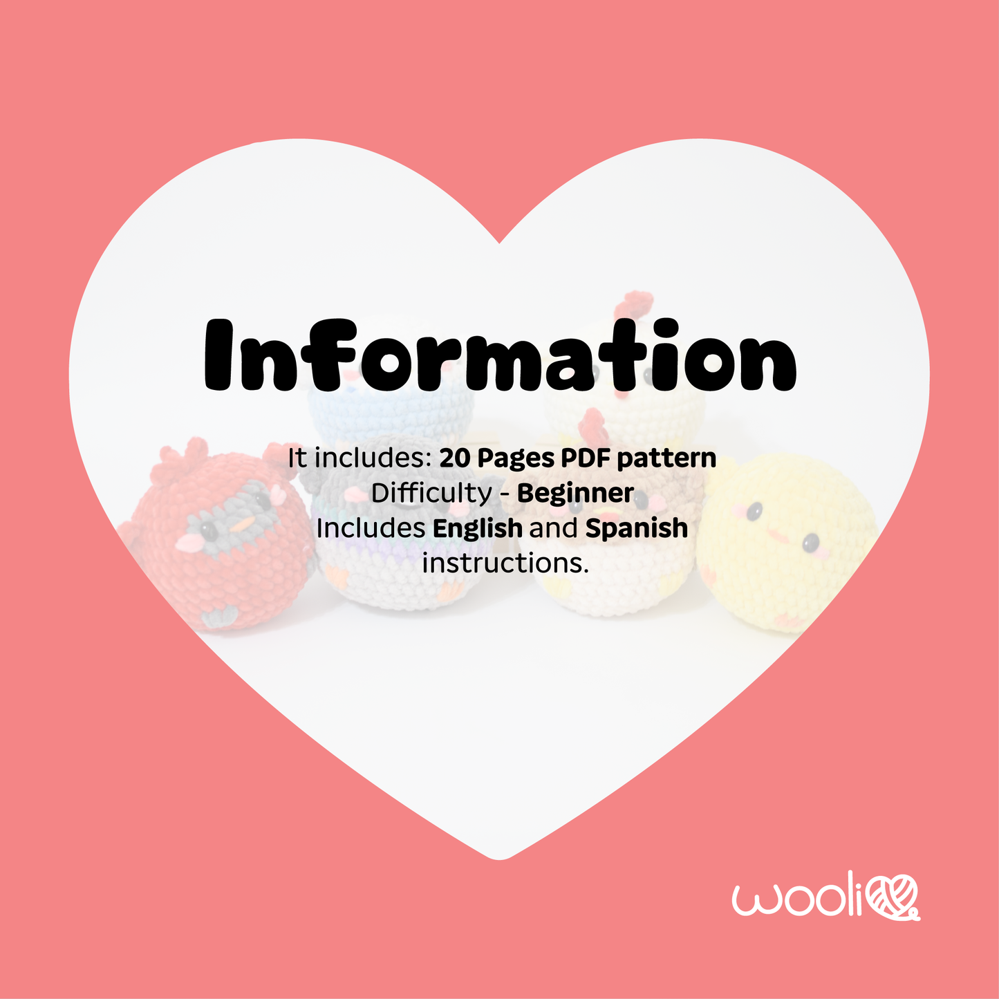 Bounci Little Birds (Chicken, White Chicken, Brown Chicken, Budgie, Pigeon and Cardinal) | PDF Amigurumi Pattern | English and Spanish