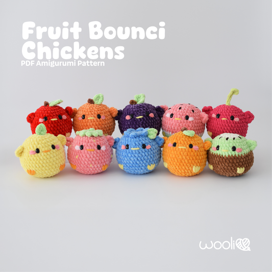 Fruit Bounci Chickens (Lemon, Orange, Strawberry, Watermelon, Blueberry, Cherry, Apple, Kiwi, Mango and Grape)
