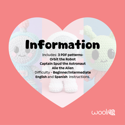 Wooli Space Explorers | PDF Amigurumi Pattern Bundle | English and Spanish