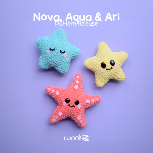 Nova, Aqua & Ari the Star, Starfish and Baby Star PDF Amigurumi Pattern | English and Spanish
