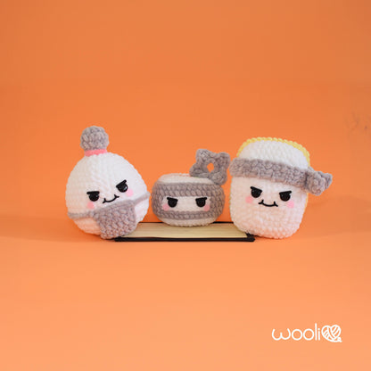 The Secret Life of Sushi  Sumo Onigiri, Karate Nigiri and Ninja Maki PDF Amigurumi Pattern | English/Spanish