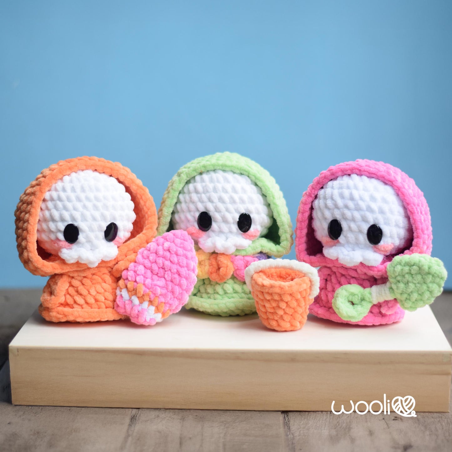 Summer Brothers Grim Surfer, Sandcastle Builder and Hula Dancer PDF Amigurumi Pattern | English and Spanish